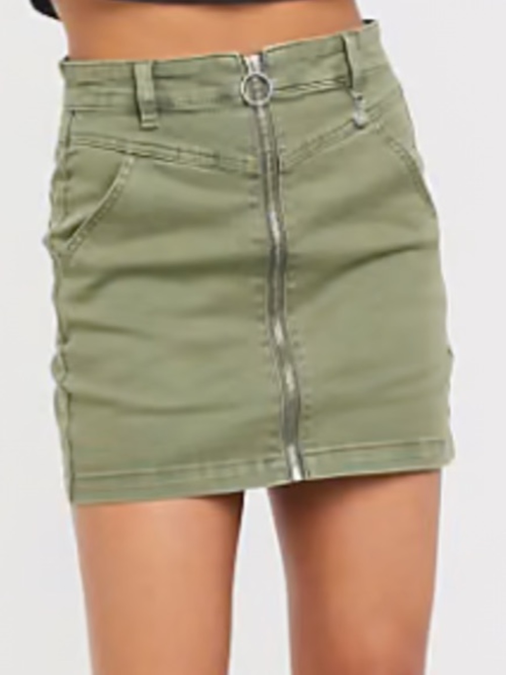 Pull&Bear Olive Green Zip-Front Mini Skirt